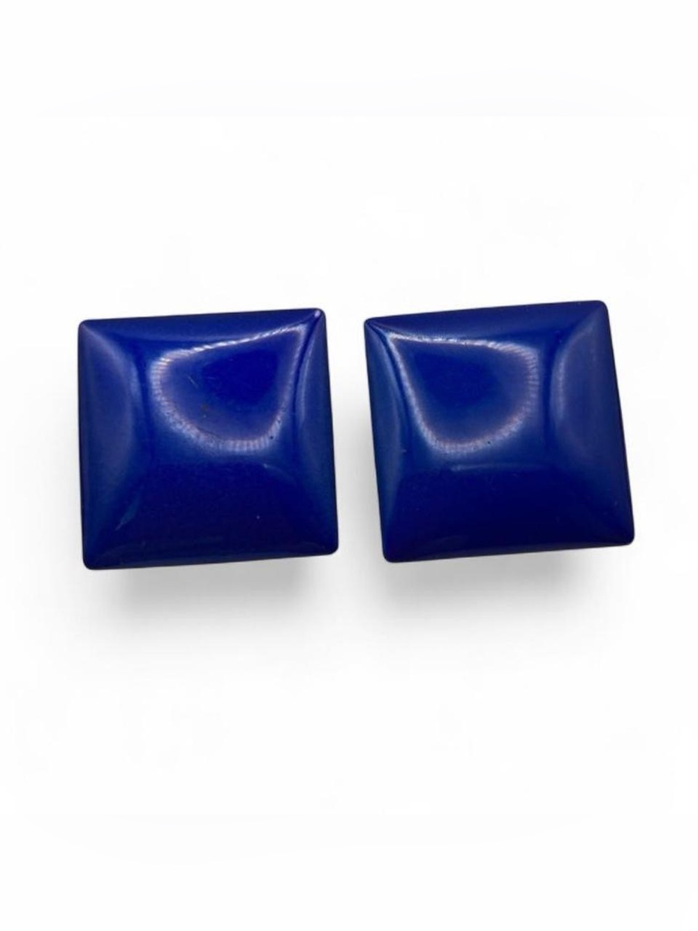 Vintage 80s Royal Blue Geometric Square Stud Earrings Retro